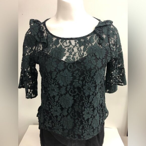 RWamp CO LACE TOP IN DEEP GREEN COLOUR 34 SLEEVE LENGTH - Picture 3 of 8